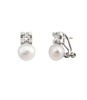 PENDIENTES TU Y YO PERLA CLÁSICOS PLATA 1ª LEY 9 X 15 MM.