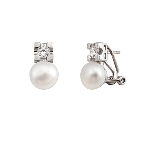 PENDIENTES TU Y YO PERLA CLÁSICOS PLATA 1ª LEY 9 X 15 MM.