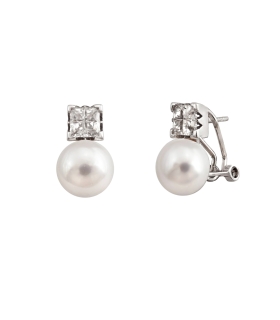 PENDIENTES TU Y YO PERLA CLÁSICOS PLATA 1ª LEY 9 X 15 MM.