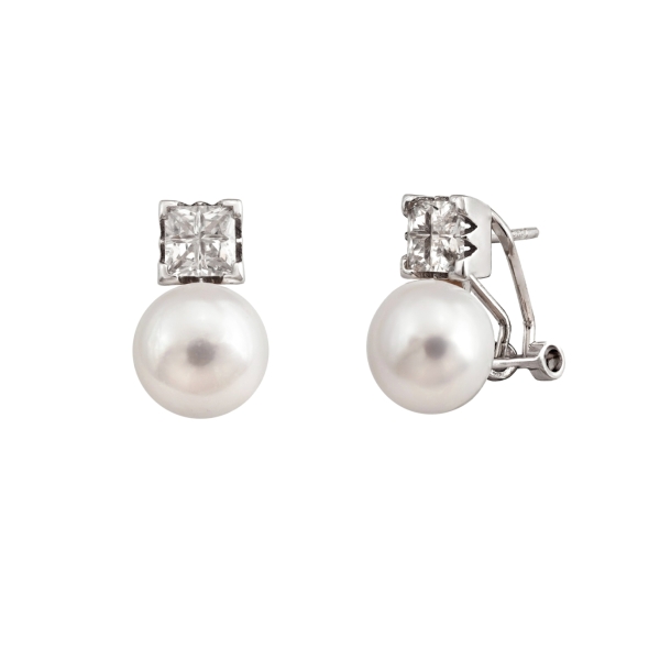 PENDIENTES TU Y YO PERLA CLÁSICOS PLATA 1ª LEY 9 X 15 MM.