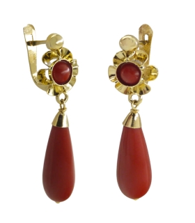PENDIENTES CORAL CATALAN ORO 18 KTES. 28 MM.