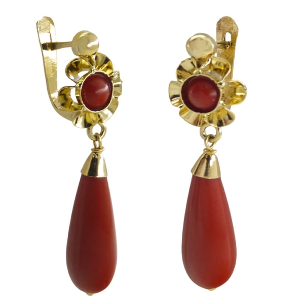 PENDIENTES CORAL CATALAN ORO 18 KTES. 28 MM.