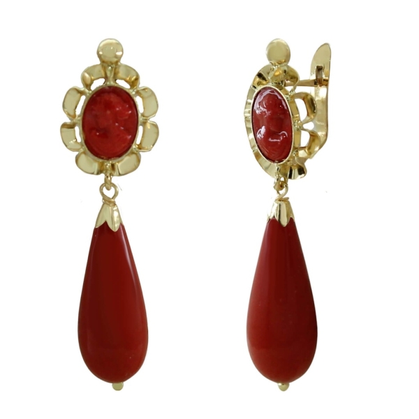 PENDIENTES CORAL CATALAN  ORO 18 KTES. 39 X 16 X 11.50