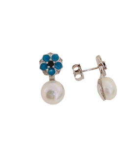 PENDIENTES PERLA PLATA 1ª LEY 9.50 MM.