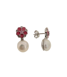 PENDIENTES PERLA PLATA 1ª LEY 9.50 MM.