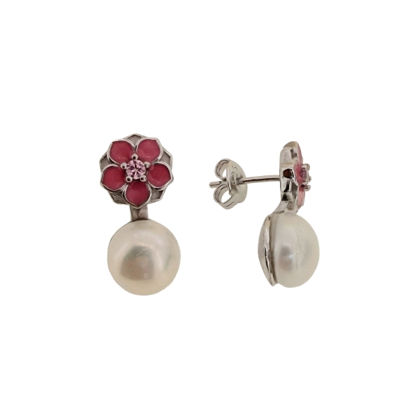 PENDIENTES PERLA PLATA 1ª LEY 9.50 MM.