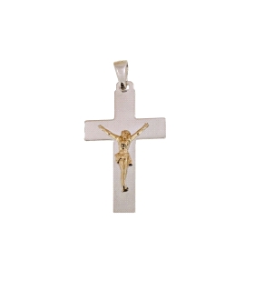 COLGANTE CRUZ PLATA 1ª LEY CRISTO ORO 18                                                            