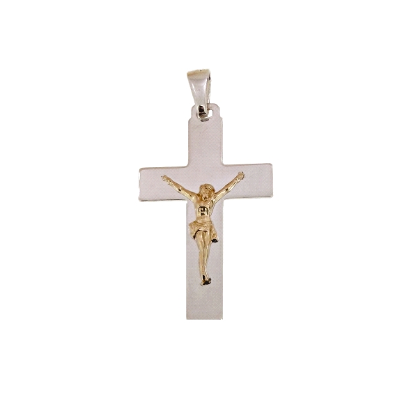 COLGANTE CRUZ PLATA 1ª LEY CRISTO ORO 18                                                            