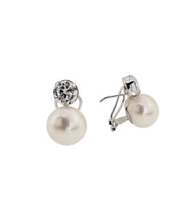 PENDIENTE PERLA OMEGA ORO BLANCO 1ª LEY