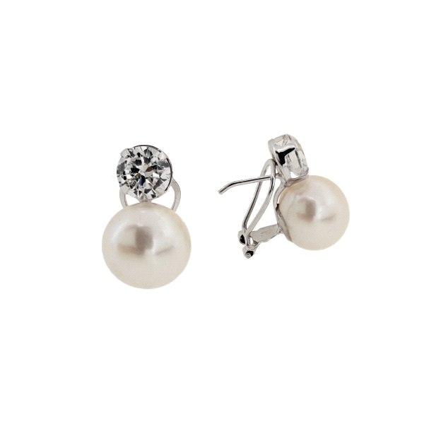 PENDIENTE PERLA OMEGA ORO BLANCO 1ª LEY